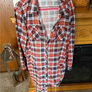 White Mark Red and Black Plaid Tunic